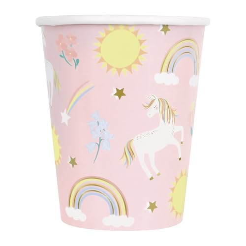 Unique 80756EU Plastikfreie Papierbecher-266ml-Zierliche Einhorn-Party – 8 (1 Stück), Mehrfarbig von Unique