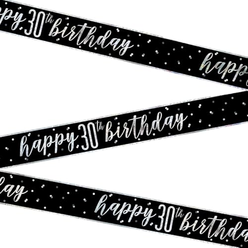 Unique 82262 Folienbanner „Happy 30th Birthday“ – 2,74 m – Glitz Schwarze Geburtstags-Party (1 Stück) von Unique