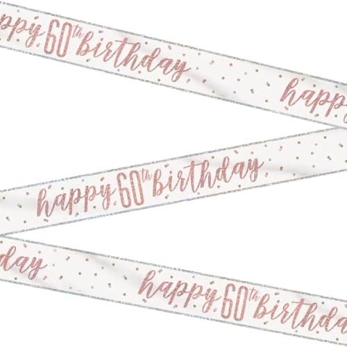 Unique 84857 Geburtstagsbanner Happy 60th Birthday – 2,74 m – Glitz Roségold Party (1 Stück), Rose Gold, Age 60 von Unique Party