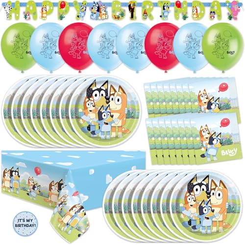 Unique Bluey Birthday Decorations and Supplies | Serves 16 Guests | Bluey Banner, Bluey Tablecloth, Bluey Balloons, Bluey Plates and Napkins, Sticker | Bluey Party Decorations | Officially Licensed von Unique