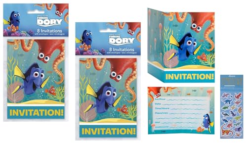 Unique Findet Dorie Nemo Geburtstagsparty-Zubehör, Paket enthält 16 Party-Einladungen und Umschläge von Unique