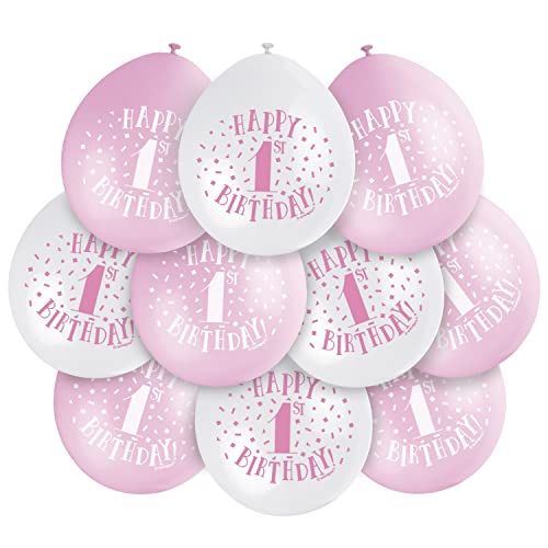 Unique Party Supplies 56031 Latex-Luftballons zum 1. Geburtstag - 23 cm - Rosa Gemischt - 10er-Pack von Unique