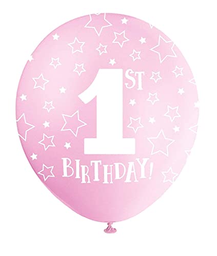 Unique Party Supplies 56111 Perlmutt-glänzende 1. Geburtstag-Latex-Luftballons - 30 cm - Rosa - 5er-Pack von Unique