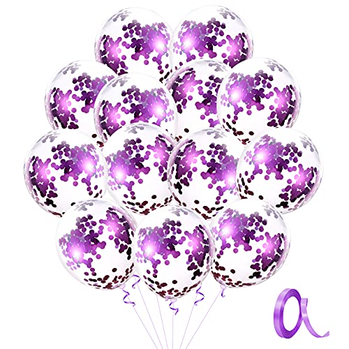 Unisun Konfetti Luftballons, 20 Stück lila Pailletten Ballons Set 12" Zoll Latex Party Ballon für Geburtstag Hochzeit Baby Shower Jubiläum Feiern Partydekorationen von Unisun