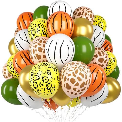 Dschungel Ballons, 60 Stück 12 Zoll Dschungel Safari Tier Druck Ballons Salbei Grün Gold Latex Ballons für Safari Wald Thema Geburtstag Party Dekoation Baby Shower (4 Arten Tier Druck Ballons) von Unisun