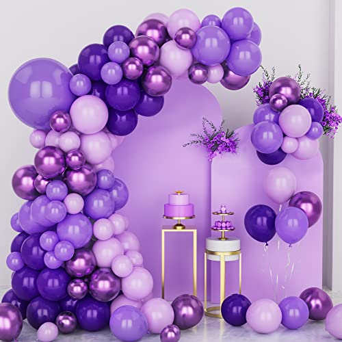 Lila Luftballons Set, 128 Teiliges Dunkel Pastell Lila Ballonbogen Girlanden Set Mit Metallischen Lila Luftballons, Lila Latex Ballons Für Mädchen Baby Party Hochzeitsfeier Jubiläums Dekorationen von Unisun