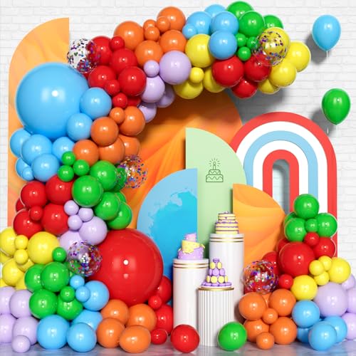 Regenbogen Luftballons Bogen Set, 130Pcs Buntes Ballon Bogen Girlanden Set, Mehrfarbiges Ballons Set In Verschiedenen Farben Mit Konfetti Ballons Für Jungen Mädchen Geburtstag Party Hochzeit Karneval von Unisun