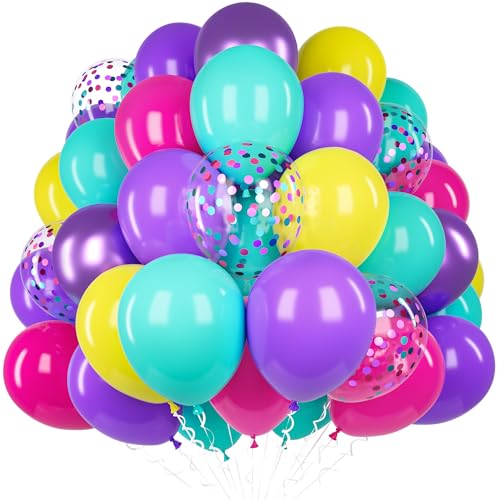 Rosa Blaue Lila Luftballon, 60 Stück 12 Zoll Verschiedene Farbe Regenbogen Latex Ballon Set mit Heiße Rosa Lila Blau Gelben Konfetti Ballons für Geburtstag Baby Shower Jubiläum Karneval Party Deko von Unisun