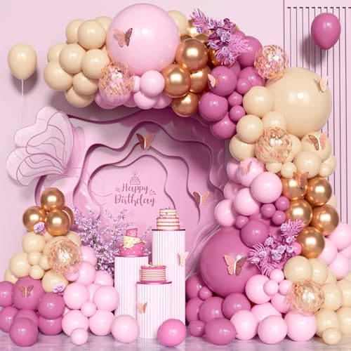 Rosa Aprikose Roségold Luftballon Bogen Kit, 131 Pcs Rosa Roségold Ballon Girlanden Kit,Altrosa Rouge Rosa Nude Aprikose Konfetti Luftballon für Geburtstagsfeier Hochzeit Braut Party Deko von Unisun