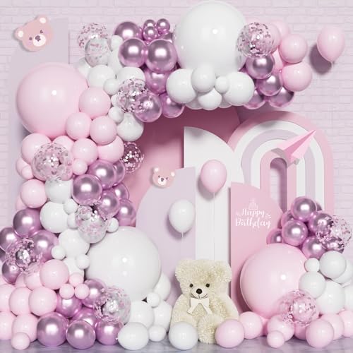 Rosa Luftballons Girlanden Bogen Set, 127Pcs Macaron Rosa Weiß Ballon Bogen Set, Metallischer Rosa Ballon Mit Konfetti Ballons Für Frauen Brautparty Geburtstag Hochzeit Jahrestag Party Dekorationen von Unisun