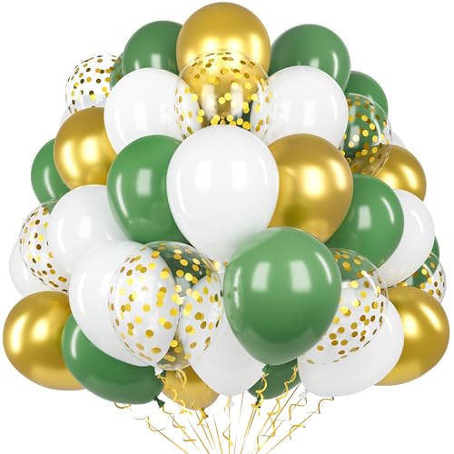 Salbei Grün Gold Ballons, 60 Stück 12 Zoll Grün Weiß Gold Latex Ballon Set mit 2 Bändern und Konfetti Ballons für Jungen Mädchen Männer Frauen Geburtstag Baby Shower Hochzeit Jubiläum Verlobungs Party von Unisun