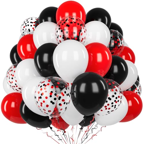 Schwarze Rote Luftballon, 60 Stück 12 Zoll Matte Schwarz Rot Weiß Latex Ballon Set mit 2 Bändern und Konfetti Ballons für Jungen Mädchen Männer Frauen Geburtstag Hochzeit Jubiläum Casino Party Deko von Unisun