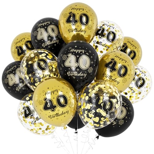 Unisun 40. Geburtstag Luftballons, 40 Jahre Geburtstag Dekorationen für Männer Frauen, Happy Birthday Schwarz Gold 40 Jahrestag Ballons Deko für Geburtstag Party Supplies von Unisun