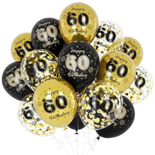 Unisun 60. Geburtstag Luftballons, 60 Jahre Geburtstag Dekorationen für Männer Frauen, Happy Birthday Schwarz Gold 60 Jahrestag Ballons Deko für Geburtstag Party Supplies von Unisun