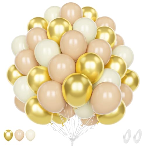 Luftballons Sandweiß Gold, 60 Stück 12 Zoll Matt Nude Beig Apricot Metallic Gold Latex Helium Ballons für Boho Hochzeit Geburtstag Braut Neutrale Babyparty Verlobung Jahrestag Party Dekorationen von Unisun