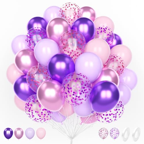 Luftballons Rosa Lila, 60 Stück 12 Zoll Matt Pastell Rosa Metallic Lila Latex Hélium Konfetti Ballons für Mädchen Prinzessinnen Frauen Geburtstage Babyparty Brautduschen Jahrestage Party Dekoration von Unisun