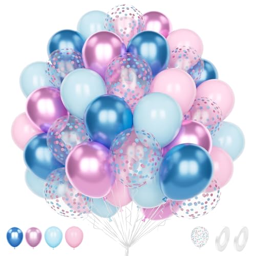 Luftballons Rosa Blaue Pastell, 60 Stück 12 Zoll Matt Rosa Metallic Blaue Latex Konfetti Ballons für Gender Reveal Eine Babyparty Kinder Geburtstage BrautduschenJahrestag Hochzeiten Party Deko von Unisun