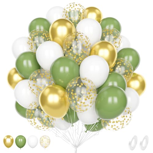 Luftballons Salbeigrüne Gold, 60 Stück 12 Zoll Matt Salbeigrüne Metallic Gold Latex Hélium Konfetti Ballons für Geburtstag Babyparty Jahrestag Brautduschen Verlobung Hochzeit Party Dekorationen von Unisun