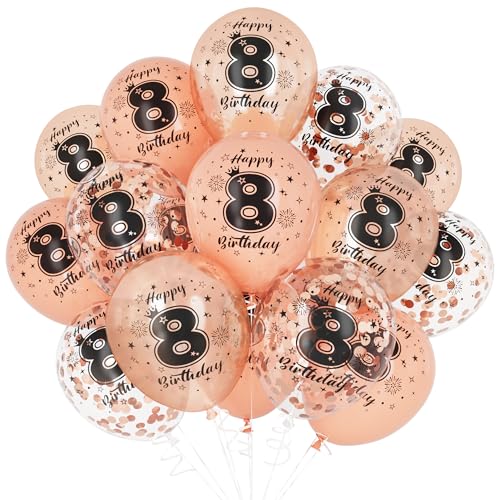 Unisun 8. Geburtstag Luftballons, 8 Jahre Geburtstag Dekorationen für Mädchen, Happy Birthday Rose Gold 8 Jahrestag Ballons Deko für Geburtstag Party Supplies von Unisun