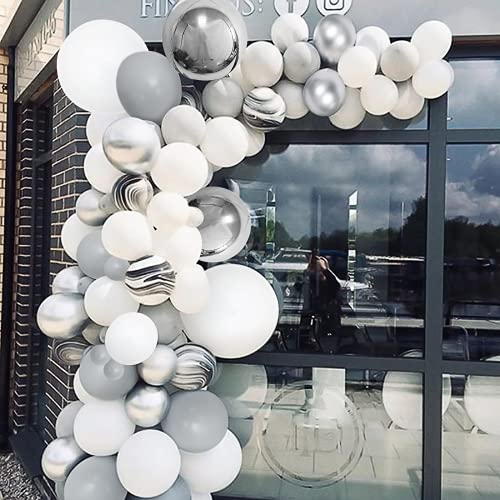 Unisun Ballonbogen Girlande Kit 148 Stück, Weiß Grau Ballons Partydekoration Achat Latex 4D Silber Ballons Set für Geburtstag, Hochzeit, Verlobung, Babyparty, Valentinstag, Hintergrunddekorationen von Unisun