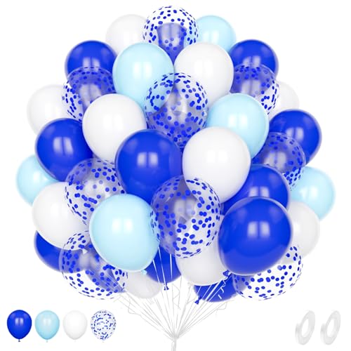 Luftballons Blau Weiße, 60 Stück 12 Zoll Matt White Pastell Blaue Latex Hélium Konfetti Ballons für Jungen Männer Geburtstag Babyparty Jahrestag Verlobung Hochzeit Abschlussfeiern Party Deko von Unisun