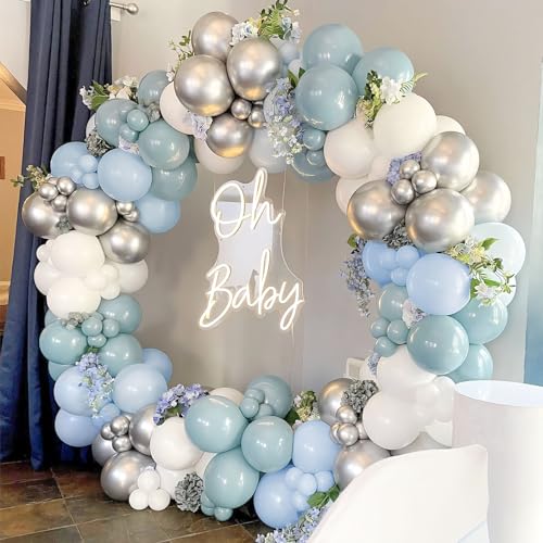 Unisun Blaue Ballons Bogen Kit,145 Pcs Meer Blau Weiß Metallic Silber Luftballons Girlande für Männer Jungen Geburtstag Party Baby Shower Hochzeit Graduation Party Taufe Dekorationen von Unisun