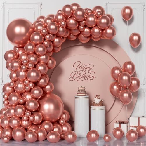 Unisun Chrom Rosé Gold Luftballons, 101 Stück Metallic Roségold Ballon Girlanden Bogen Set, 5/10/12/18 Zoll Roségold Ballon Für Männer Jungen Abschlussfeier Hochzeit Geburtstag Party Jahrestag Deko von Unisun