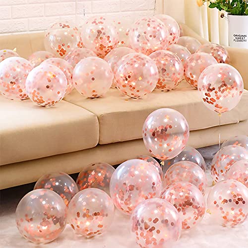 Unisun Konfetti Luftballons, 20 Stück Roségold Pailletten Ballons Set 12" Zoll Latex Party Ballon für Geburtstag Hochzeit Baby Shower Jubiläum Feiern Partydekorationen von Unisun