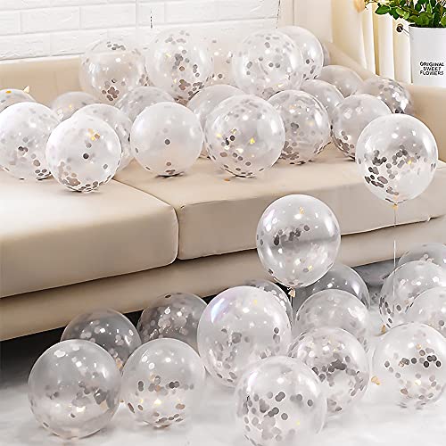 Unisun Konfetti Luftballons, 20 Stück Silber Pailletten Ballons Set 12 Zoll Latex Party Ballon für Geburtstag Hochzeit Baby Shower Jubiläum Feiern Partydekorationen von Unisun