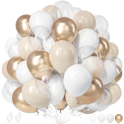 Unisun Luftballons Beige Weiß, 50 Stück Latex Ballon Creme Nude Weißsand Metallic Champagner Gold Klar Luftballon Mädchen Frauen Prinzessin Geburtstag Jubiläum Boho Hochzeit Verlobung Braut Party Deko von Unisun