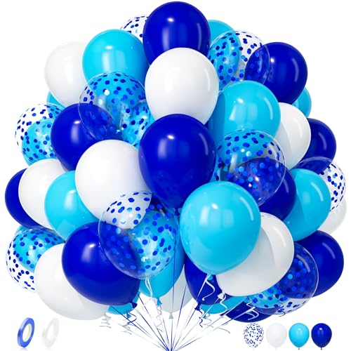 Unisun Luftballons Blau Weiß, 50 Stück Latex Ballons Weiss Dunkelblau Hellblau Konfetti Luftballon Männer Junge Kinder Geburtstag Jubiläum Hochzeit Verlobung Taufe Geschlecht Offenbaren Babyparty Deko von Unisun