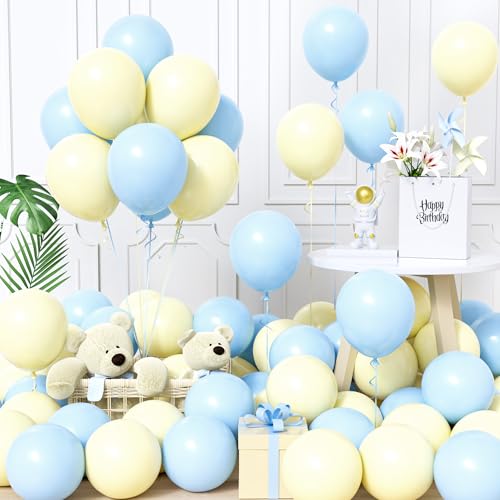 Unisun Luftballons Blau und Gelb, 60Stück 12Zoll Ballons Pastell Macaron Baby Blau Gelb Latex Luftballon Junge Männer Kinder Geburtstag Ballon Hochzeit Babyparty Jubiläum Verlobung Bachelor Party Deko von Unisun