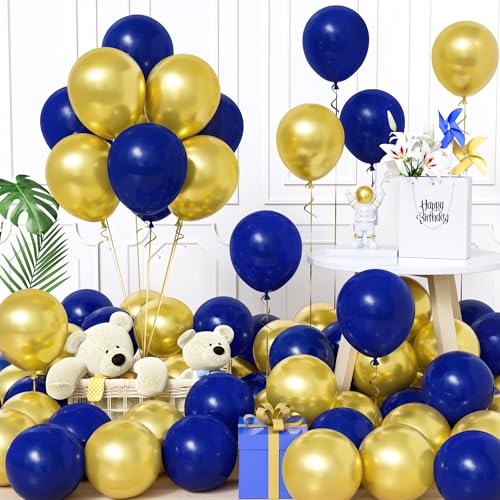 Unisun Luftballons Blau und Gold, 60Stück 12Zoll Ballons Matt Nachtblau Marineblau Gold Latex Luftballon Junge Männer Babyparty Geburtstag Hochzeit Jubiläum Abschlussfeier Verlobung Bachelor Deko von Unisun