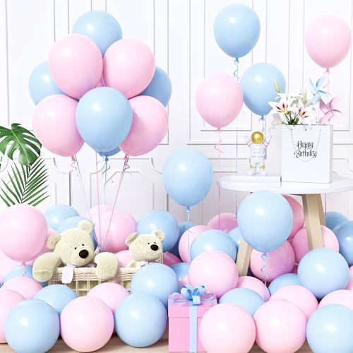 Unisun Luftballons Blau und Rosa, 60Stück 12Zoll Ballons Pastell Macaron Baby Blau Rosa Latex Luftballon Jungen Mädchen Kind Gender Reveal Taufe Babyparty Geburtstag Hochzeit Jubiläum Verlobung Deko von Unisun