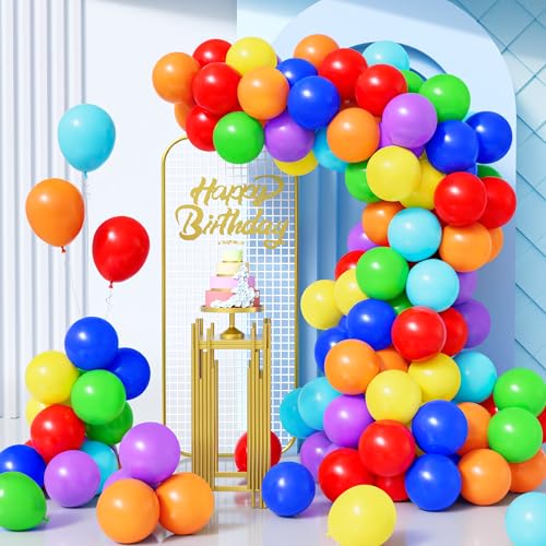 Unisun Luftballons Bunt Matt, 100Stück 10Zoll Regenbogen Rot Orange Gelb Grün Blau Lila Ballon Girlande Mädche Junge Kind Geburtstag Hochzeit Verlobung Jahrestag Valentinstag Baby Shower Jubiläum Deko von Unisun