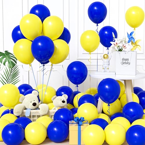 Unisun Luftballons Dunkel Blau und Gelb, 60Stück 12Zoll Ballons Matt Blau Gelb Latex Luftballon Jungen Männer Kinder Babyparty Geburtstag Hochzeit Jubiläum Abschlussfeier Verlobung Bachelor Deko von Unisun