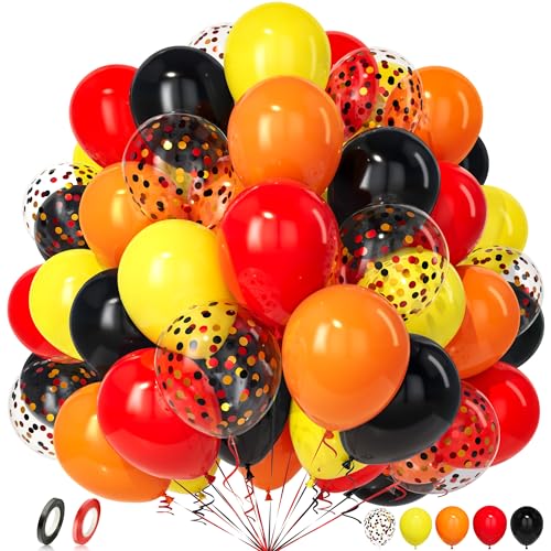 Unisun Luftballons Gelb Schwarz Orange Rot, 50 Stück Latex Ballons Gelb Schwarz Rot Konfetti Luftballon Mädchen Frauen Kind Geburtstag Jubiläum Hochzeit Verlobung Abschlussfeier Bachelor Party Deko von Unisun