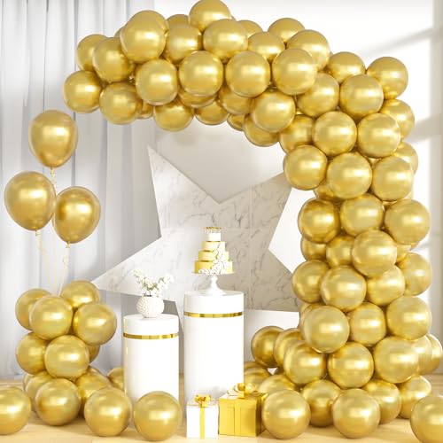 Unisun Luftballons Gold Metallic, 100Stück 10Zoll Glänzende Chrom Gold Ballons Girlande Frauen Männer Geburtstag Hochzeit Jahrestag Verlobung Valentinstag Jubiläum Braut Bachelor Party Dekorationen von Unisun