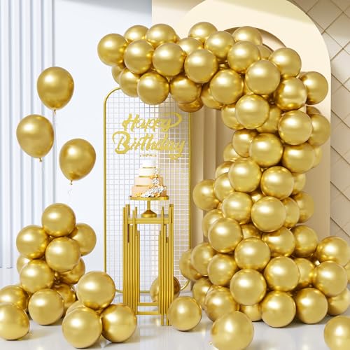 Unisun Luftballons Gold Metallic, 100Stück 10Zoll Glänzende Chrom Gold Ballons Girlande Frauen Männer Geburtstag Hochzeit Jahrestag Verlobung Valentinstag Jubiläum Braut Bachelor Party Dekorationen von Unisun