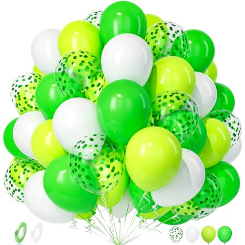 Unisun Luftballons Grün Weiß, 50 Stück Ballons Weiss Grün Fruchtgrün Konfetti Luftballon Männer Junge Kinder Geburtstag Jubiläum Babyparty Hochzeit Verlobung Dschungel Dinosaurier Tier Party Deko von Unisun