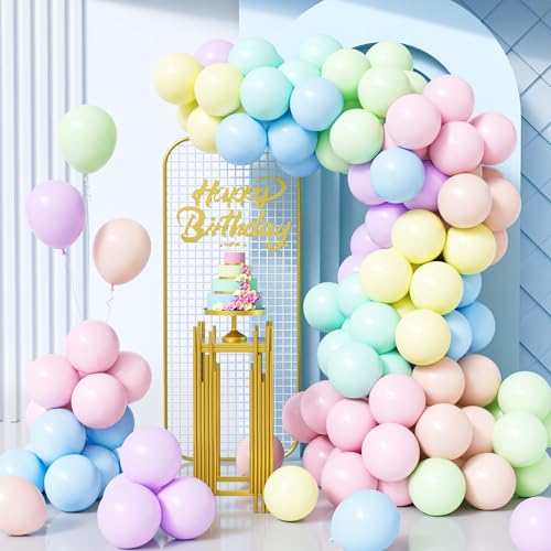 Unisun Luftballons Pastell, 100Stück 10Zoll Macaron Blau Rosa Grün Gelb Lila Orange Ballons Junge Mädchen Kind Geburtstag Hochzeit Jahrestag Verlobung Valentinstag Baby Shower Jubiläum Deko von Unisun