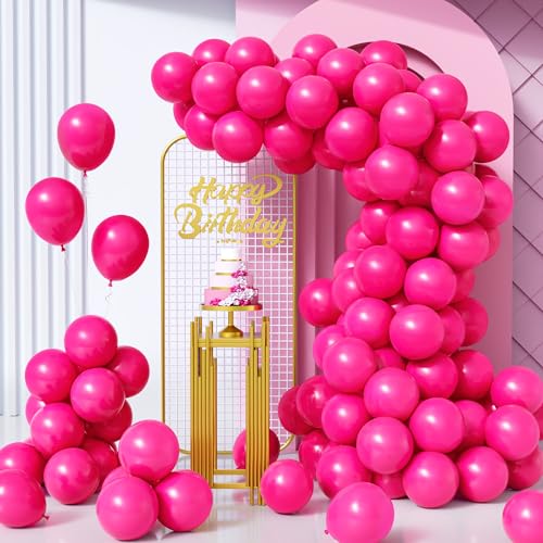 Unisun Luftballons Pink, 100Stück 10Zoll Matt Pinke Hot Fuchsia Dunkel Rosa Latex Ballons Girlande Frauen Mädchen Kind Geburtstag Hochzeit Jahrestag Verlobung Valentinstag Jubiläum Brautparty Deko von Unisun