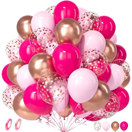 Unisun Luftballons Rosa, 50 Stück Latex Ballon Hot Pink Roserot Pastell Rosa Metall Roségold Konfetti Luftballon Mädchen Frauen Kind Prinzessin Geburtstag Jubiläum Hochzeit Verlobung Braut Party Deko von Unisun