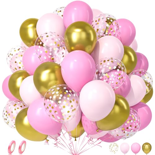 Unisun Luftballons Rosa Gold, 50 Stück Latex Ballons Matt Pastell Rosa Gold Konfetti Luftballon Junge Mädchen Frauen Geburtstag Jubiläum Abschlussfeier Hochzeit Verlobung Taufe Baby Shower Party Deko von Unisun