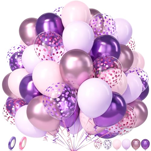 Unisun Luftballons Rosa Lila, 50 Stück Ballons Pastell Macaron Metall Rosa Lila Konfetti Luftballon Mädchen Frauen Kind Geburtstag Jubiläum Hochzeit Verlobung Brautparty Schmetterling Party Dekor von Unisun