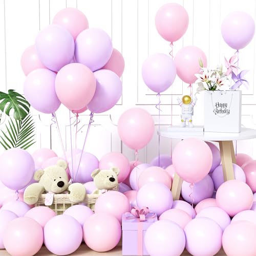 Unisun Luftballons Rosa und Lila, 60Stück 12Zoll Ballons Pastell Macaron Baby Rosa Lila Violett Latex Luftballon Frauen Mädchen Kinder Geburtstag Ballon Hochzeit Babyparty Jubiläum Party Dekoration von Unisun