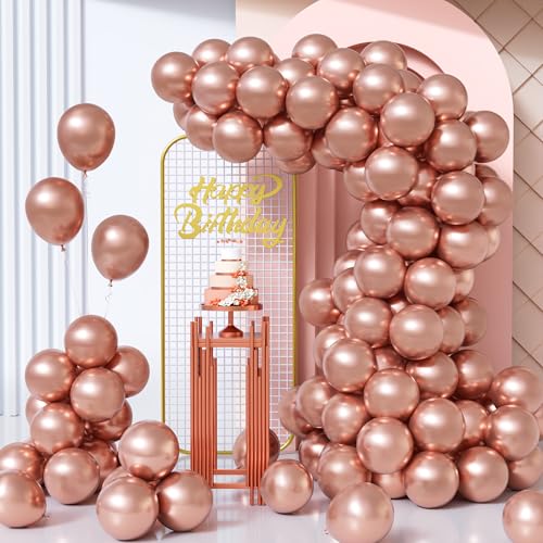 Unisun Luftballons Rosegold Metallic, 100Stück 10Zoll Glänzende Chrom Roségold Ballons Frauen Mädchen Geburtstag Hochzeit Jahrestag Verlobung Valentinstag Jubiläum Braut Bachelor Party Deko von Unisun