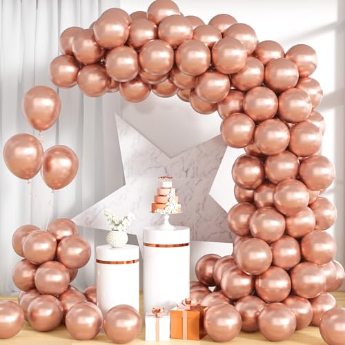 Unisun Luftballons Rosegold Metallic, 100Stück 10Zoll Glänzende Chrom Roségold Ballons Frauen Mädchen Geburtstag Hochzeit Jahrestag Verlobung Valentinstag Jubiläum Braut Bachelor Party Dekora von Unisun