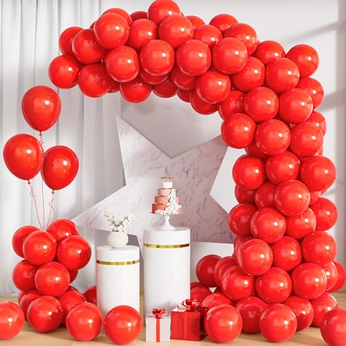 Unisun Luftballons Rot, 100Stück 10Zoll Matt Rote Latex Ballons Girlande Mädchen Frauen Kinder Geburtstag Hochzeit Jahrestag Verlobung Valentinstag Baby Shower Jubiläum Abschlussfeier Christmas Deko von Unisun