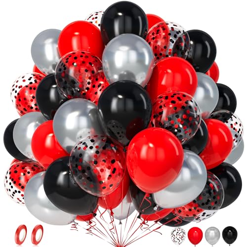 Unisun Luftballons Rot Schwarz, 50 Stück Latex Ballons Silber Schwarz Rot Konfetti Luftballon Mädchen Junge Kind Geburtstag Jubiläum Babyparty Hochzeit Verlobung Abschlussfeier Casino Poker Party Deko von Unisun